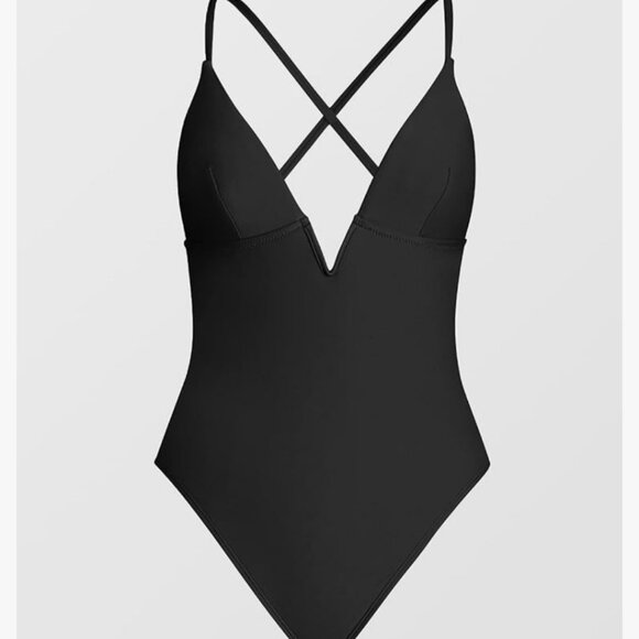 Black one piece front plunge swimsuit - Picture 5 of 9